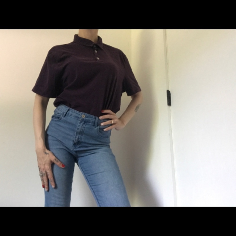 H&M Slim-fit Collard Shirt Short Sleeve Plum